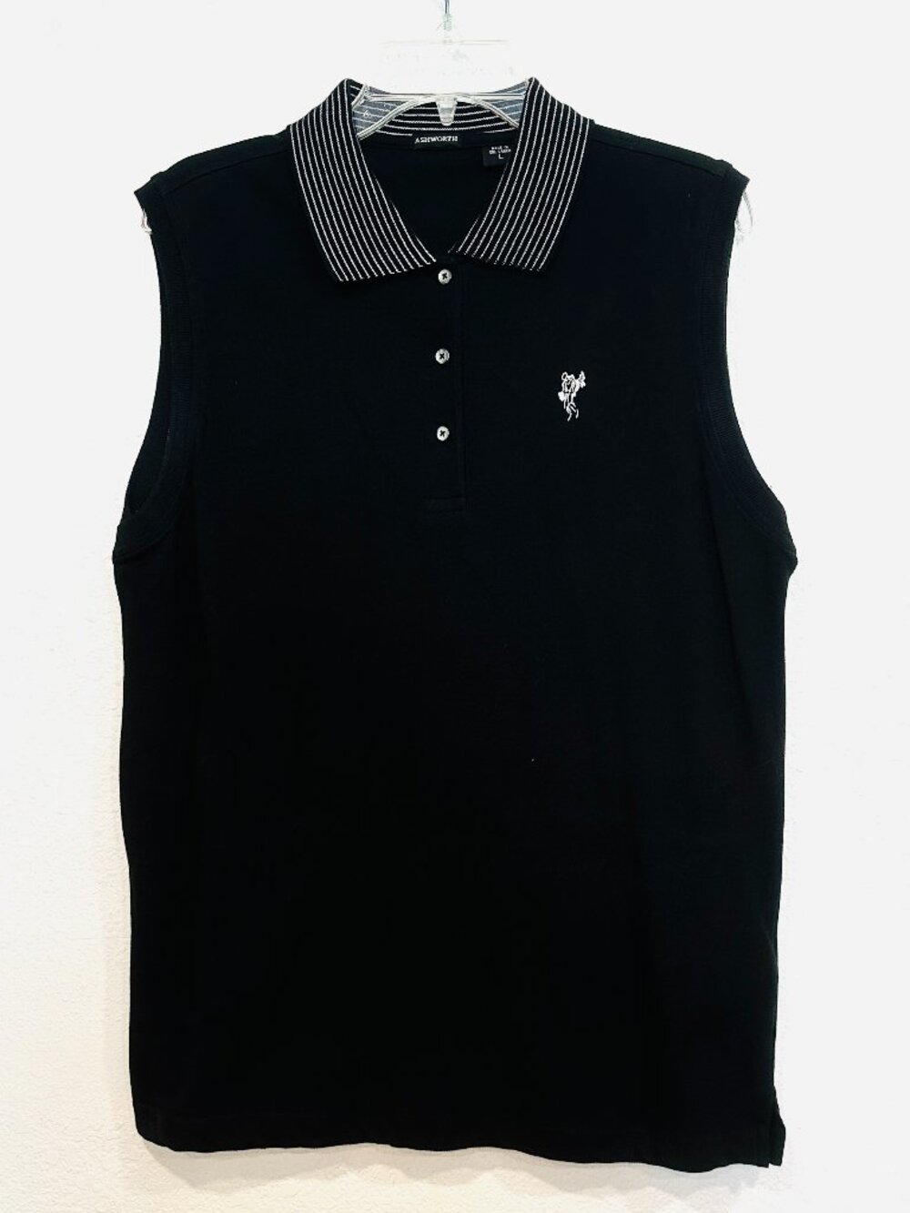 Vintage 90s Ashworth Sleeveless Golf Polo Black Cotton Golfman Logo Womens Large
